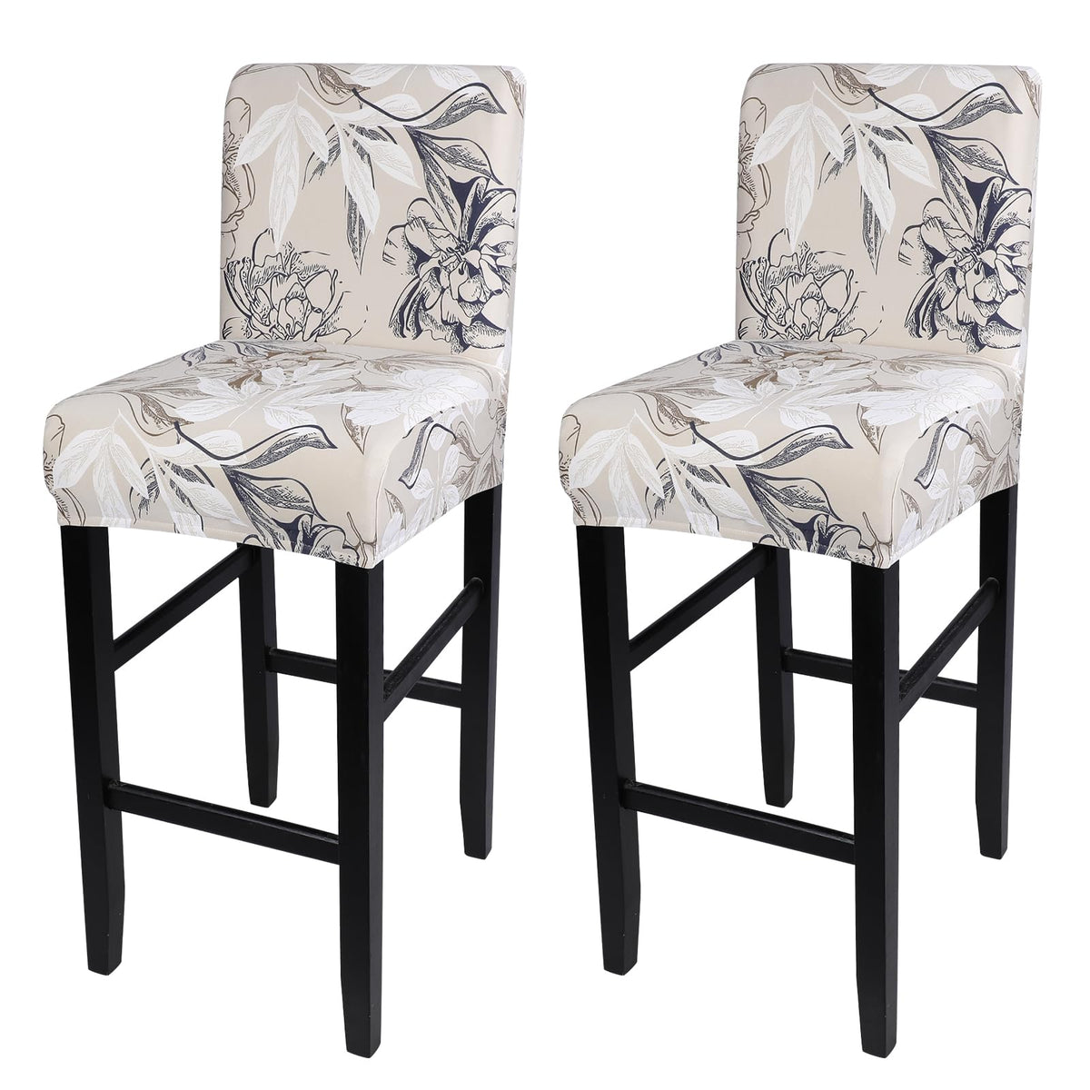SearchI Bar Stool Covers Set of 4, Stretch Washable Barstool Seat Covers, Counter Height Chair Covers for Kitchen Dining Room Cafe (Beige Linen-Look Print)