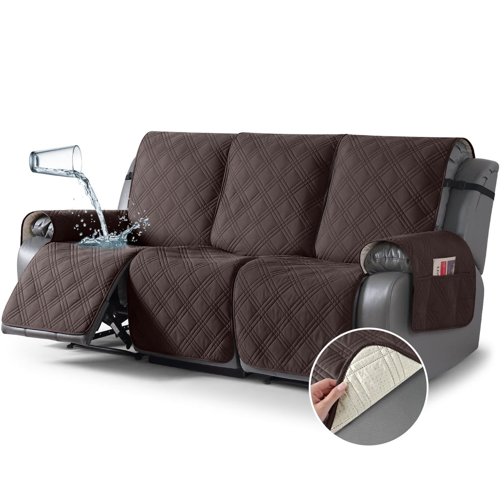 TAOCOCO 100% Waterproof Oversized Loveseat Recliner Cover, Non Slip Split Couch Covers for Reclining Loveseat with Elastic Straps for Kids Pets(Oversized 2 Seater, Chocolate)