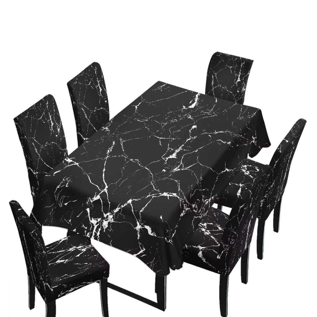 Palm Leaves Rectangular Table Cloth & Dining Chair Covers Set of 5, Stain Resistant Wipeable Chair Protectors for Farmhouse Rustic Home Kitchen Party Decor