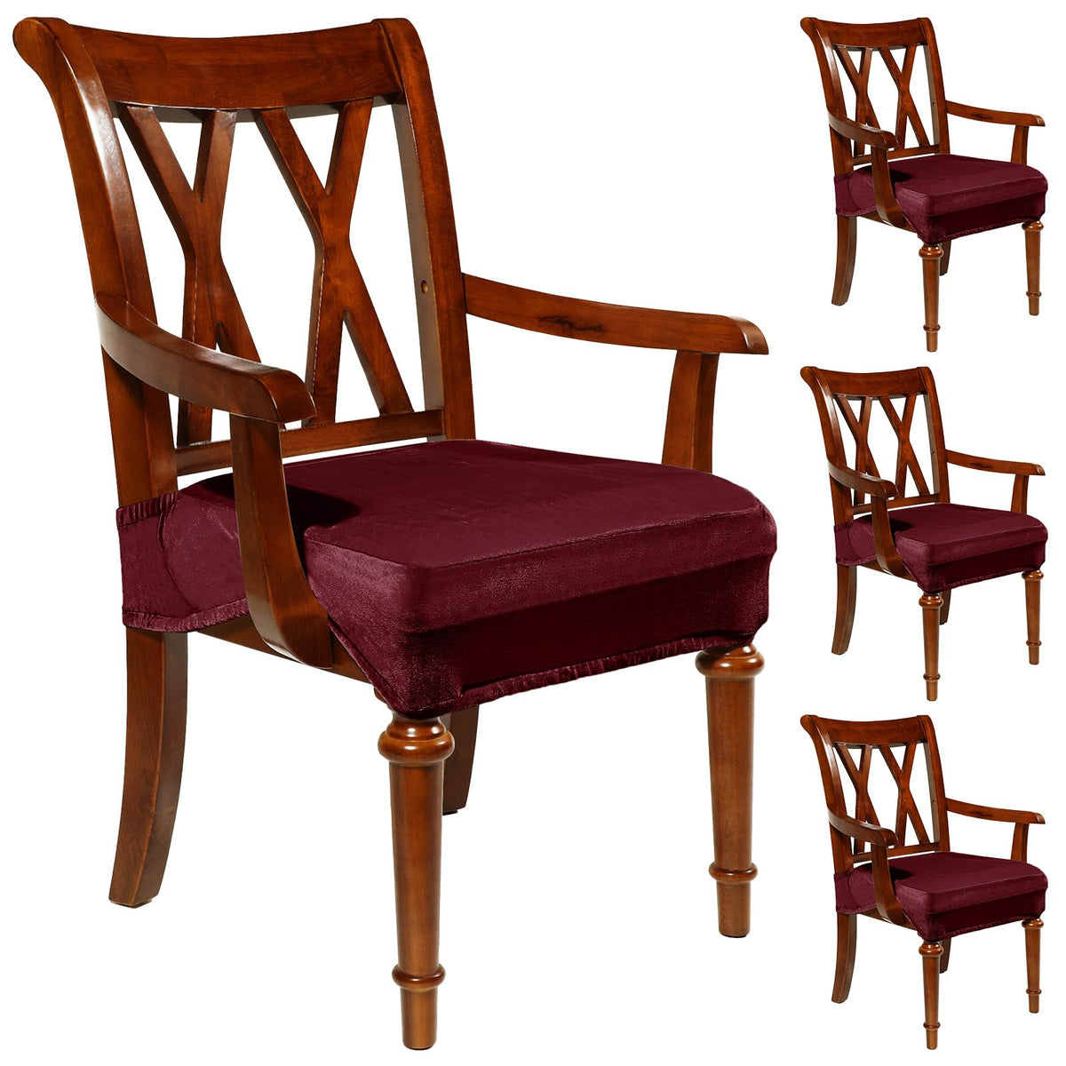 Havawish Extra Wide Dining Chair Seat Covers, Beige White, Velvet, 6 Pcs
