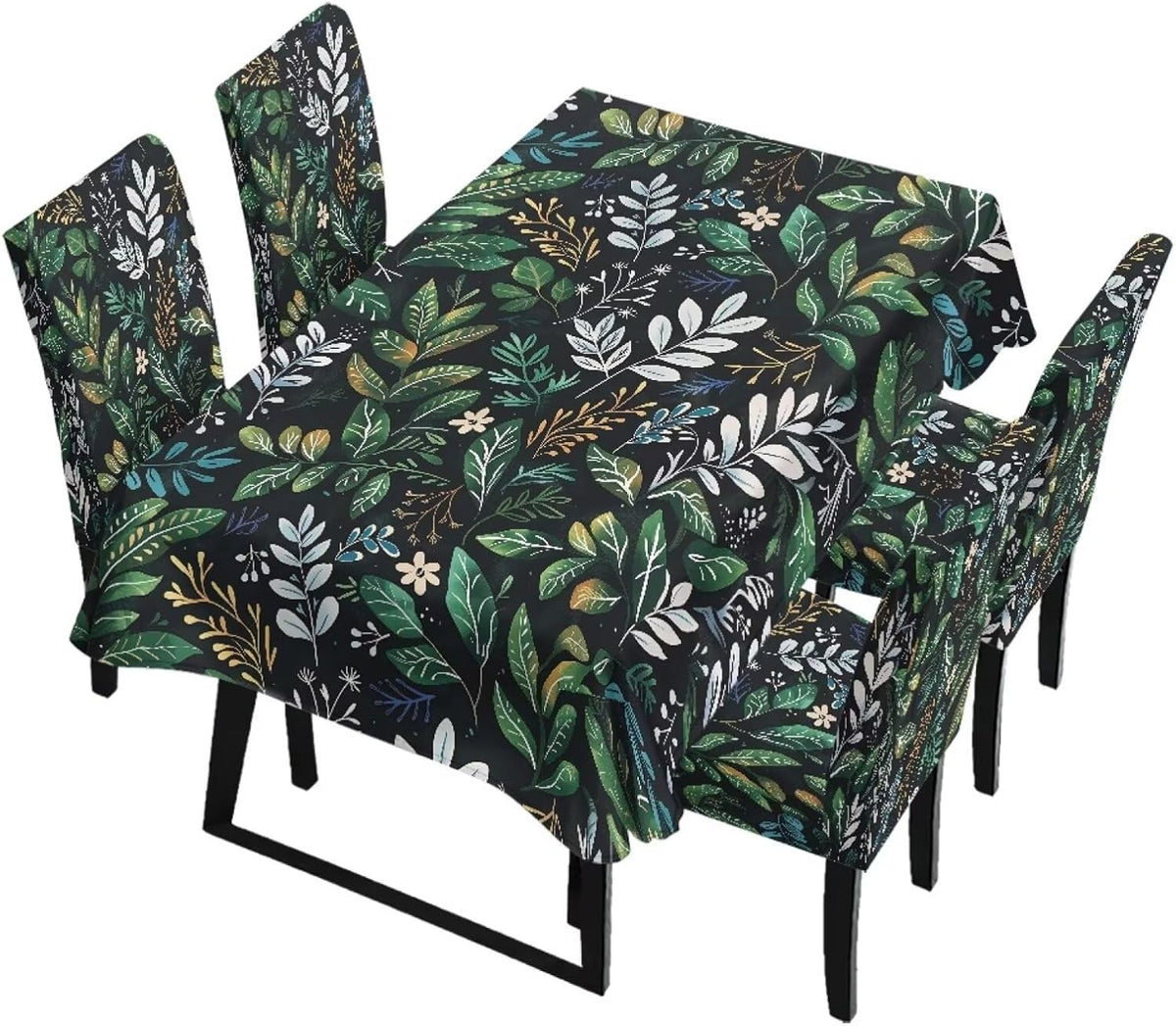 Table Cloth Rectangle Table Set of 7 Include Kitchen Chair Covers and Tablecloths for Dining Room Hotel Banquet, Anti-Scratch Chair Seat Protector Cover, Daisy Hippie Flower Print