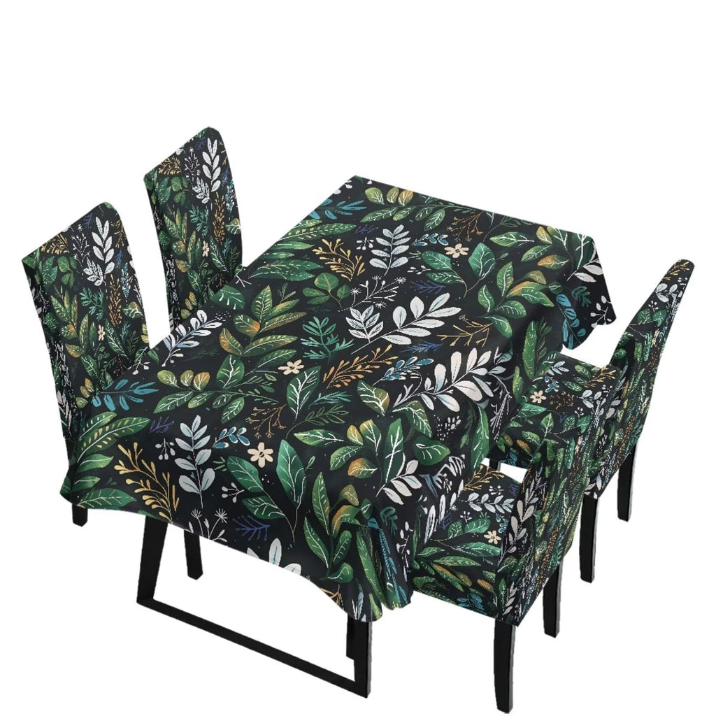 Table Cloth Rectangle Table Set of 5 Include Dining Chair Covers and Tablecloths for Dining Room Banquet, Anti-Scratch Chair Seat Protector Cover, Hummingbird Sunflower Tribe Print