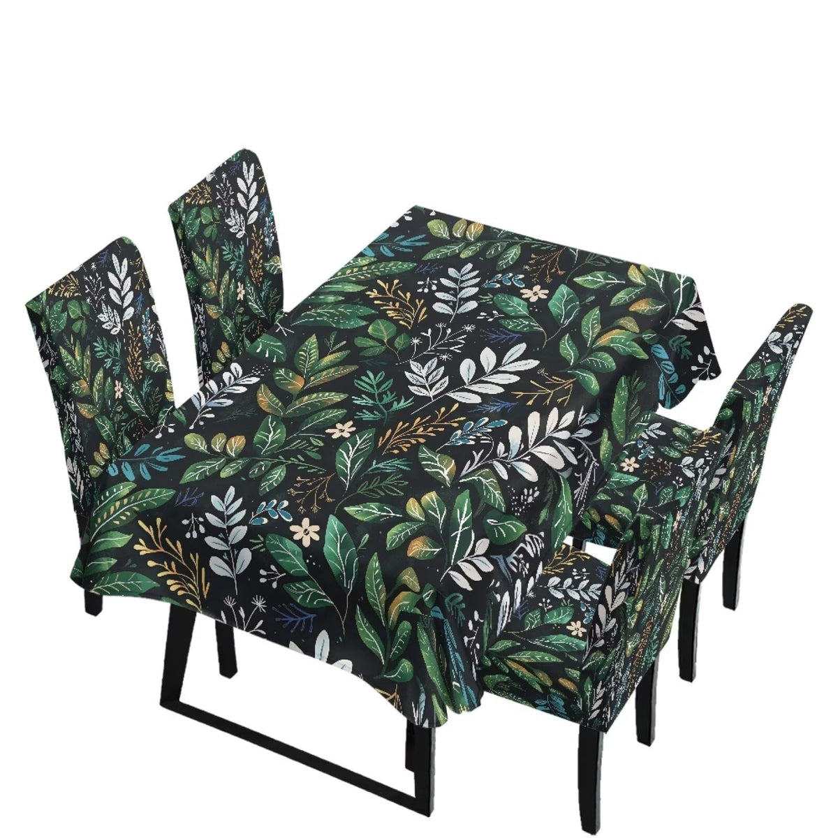 Table Cloth Rectangle Table Set of 5 Include Dining Chair Covers and Tablecloths for Dining Room Banquet, Anti-Scratch Chair Seat Protector Cover, Hummingbird Sunflower Tribe Print