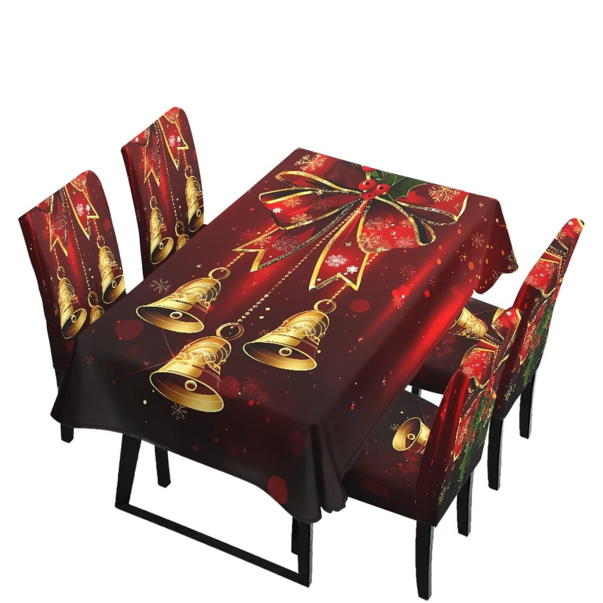 Fitted Tablecloth with Chair Covers Set,Christmas Candle Washable Dining Room Chair Covers Set of 4/6 with Farmhouse Table Cover for Home Hotel Restaurant, 5pcs/7pcs