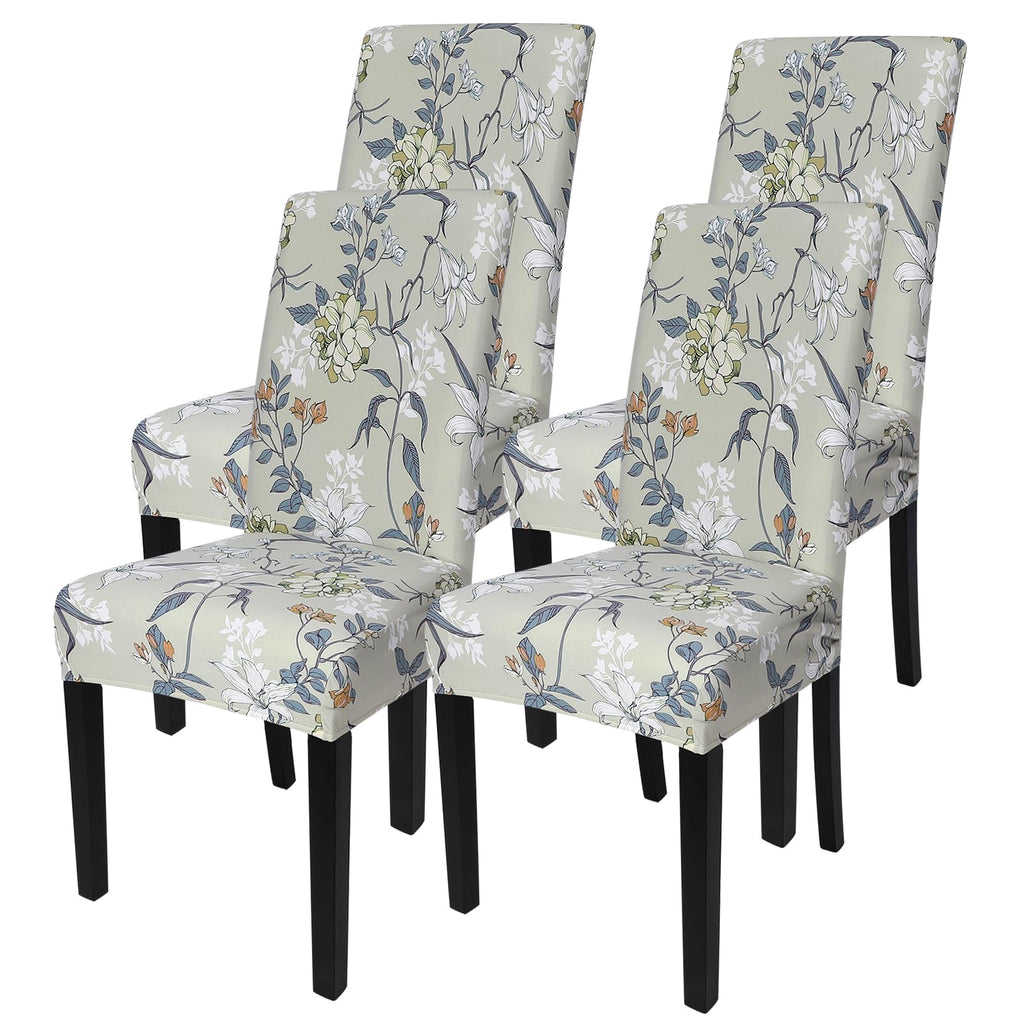 SearchI Chair Covers Slipcovers Set of 4, Spandex Super Fit Stretch Removable Washable Kitchen Parsons Protector for Dining Room,Hotel,Ceremony,Beige+Flowers
