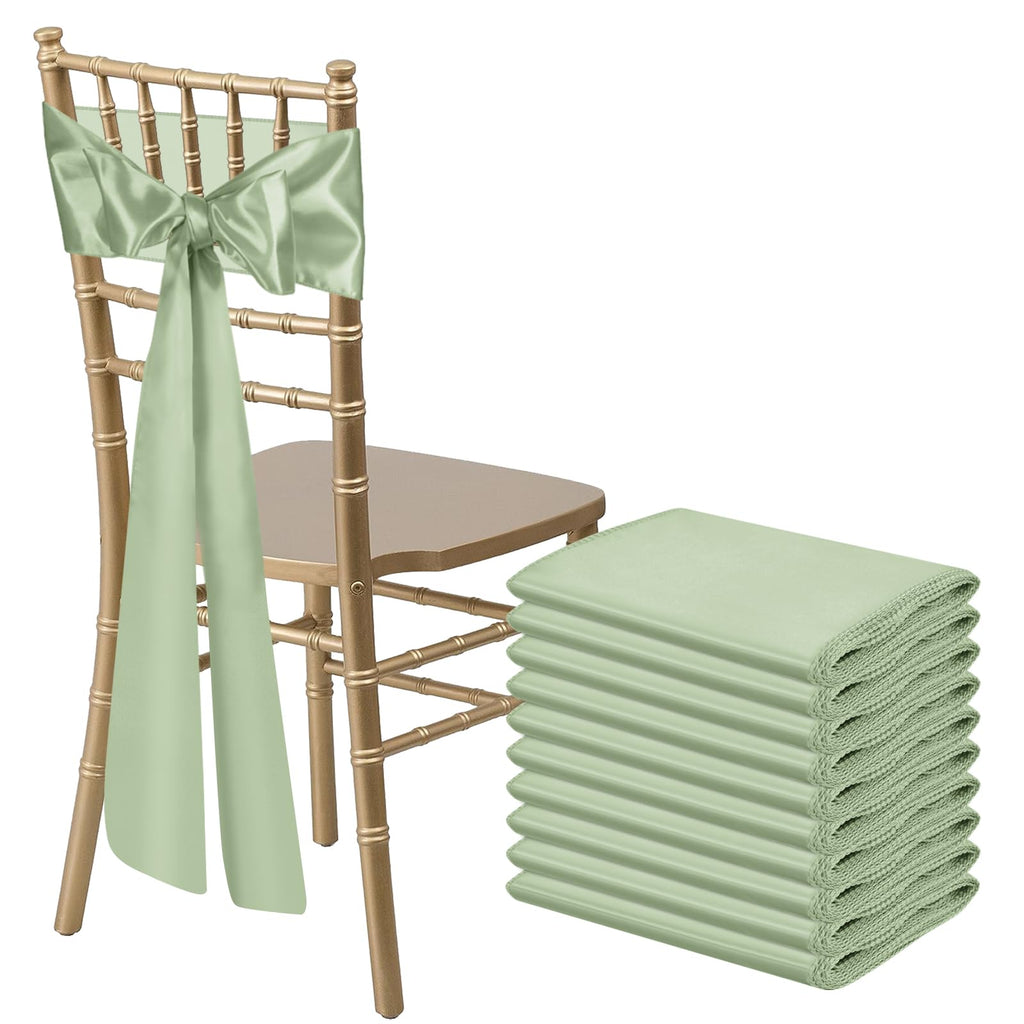 50 PCS Sage Green Satin Chair Sashes Bows Universal Chair Ribbon Ties Back Sash for Wedding Party Reception Events Banquets Hotel Event Chair Cover Decoration (7x108 inch)