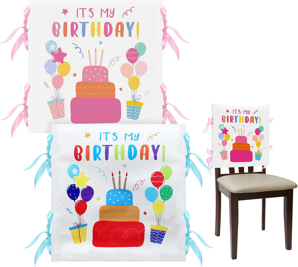 Tudomro 2 Pieces Birthday Chair Cover for Classroom,Blue, Pink