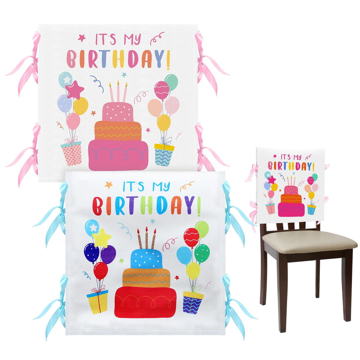Tudomro 2 Pieces Birthday Chair Cover for Classroom,Blue, Pink