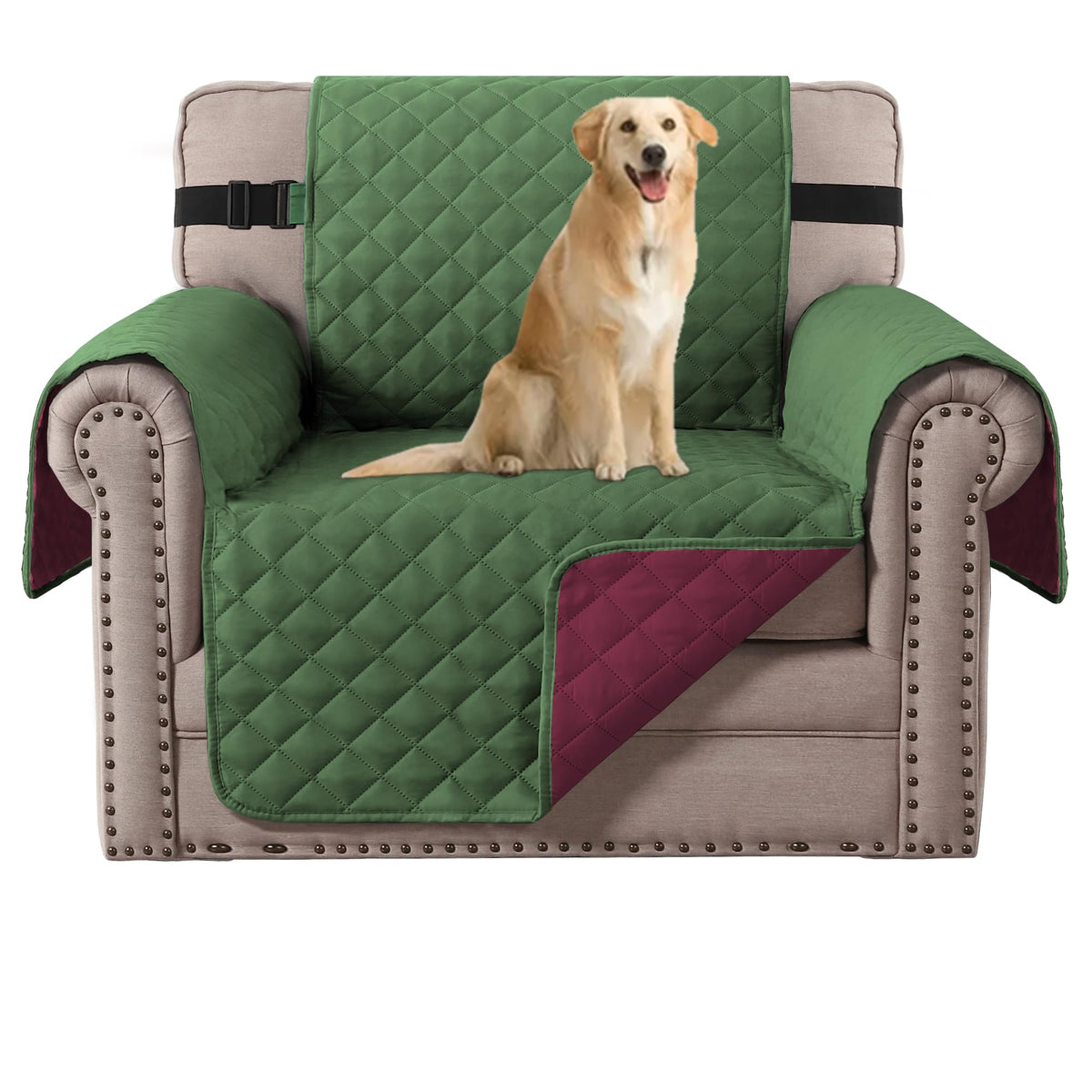 H.VERSAILTEX Reversible Couch Cover for 2 Cushion Couch Water Resistant Loveseat Washable Furniture Cover with Non-Slip Elastic Strap for Dogs, Pets, Kids(Oversized Loveseat, Charcoal Grey)