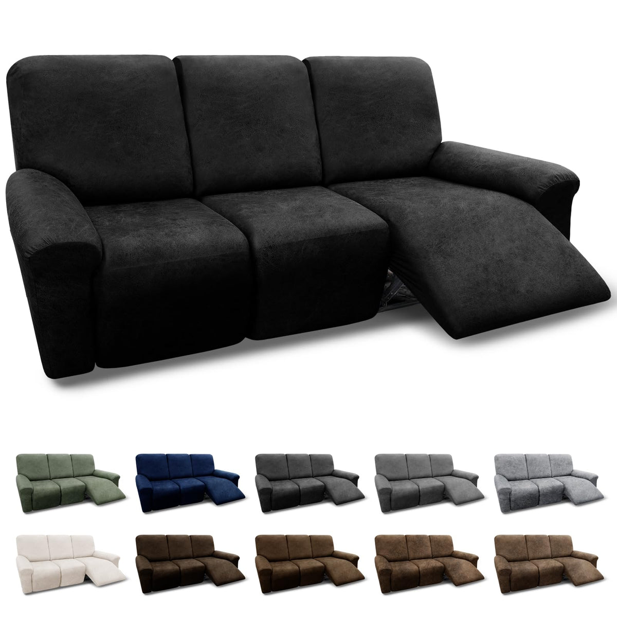 3-Pieces T Cushion Loveseat Slipcovers Leather Look Couch Cover Loveseat Covers for 2 Cushion Couch Furniture Protector Stretch Sofa Cover with 2 Individual T Cushion Seat Covers, Brown
