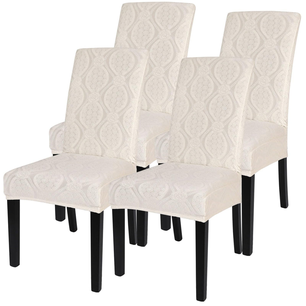 SearchI Chair Covers Slipcovers Set of 4, Spandex Super Fit Stretch Removable Washable Kitchen Parsons Protector for Dining Room,Hotel,Ceremony,Beige+Flowers