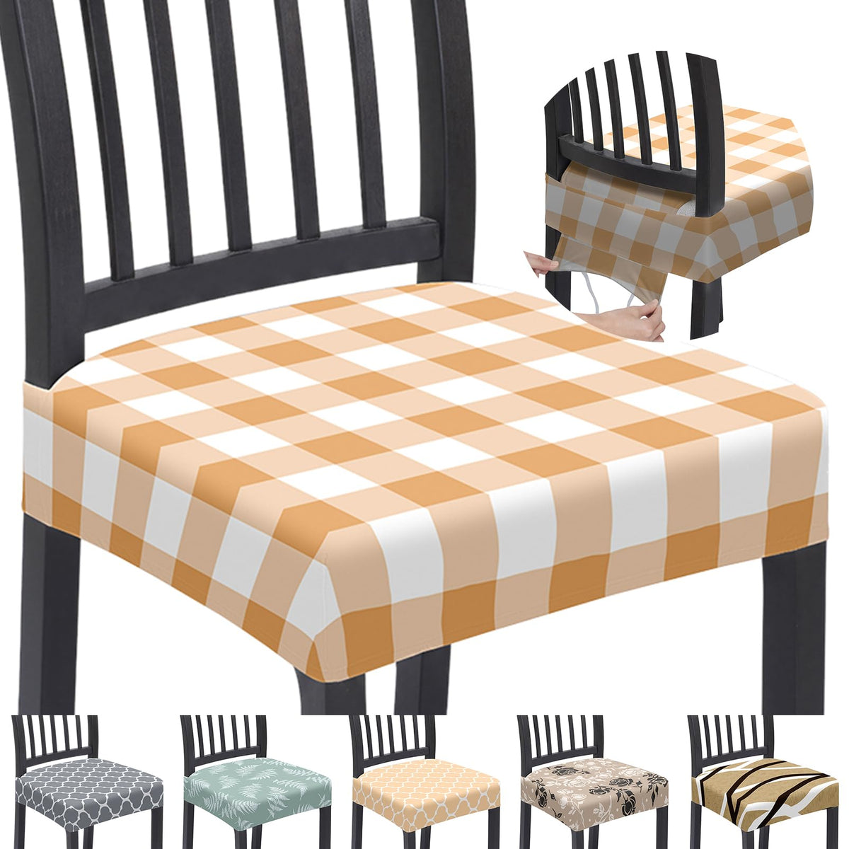 Stretch Chair Seat Covers Set of 4 for Dining Living Room Kitchen Chairs Universal Washable Slipcover Protector Forros Fundas Cobertores para Sillas De Comedor Party Home Decor Gift