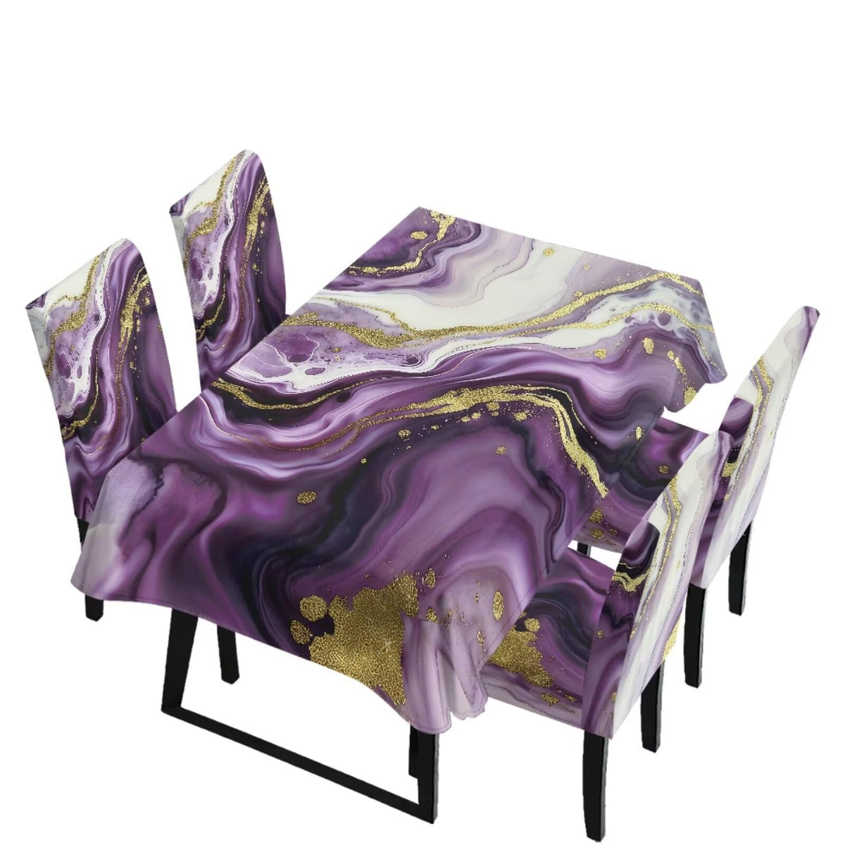 Table Cloth Rectangle Table Set of 5 Include Dining Chair Covers and Tablecloths for Dining Room Banquet, Anti-Scratch Chair Seat Protector Cover, Hummingbird Sunflower Tribe Print