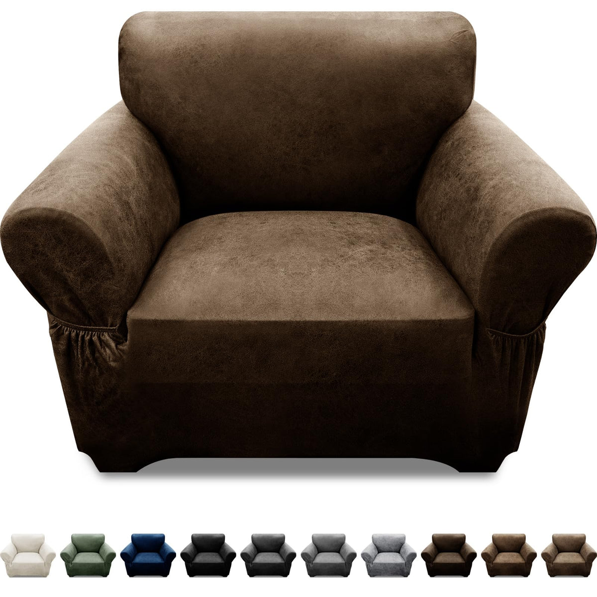 3-Pieces T Cushion Loveseat Slipcovers Leather Look Couch Cover Loveseat Covers for 2 Cushion Couch Furniture Protector Stretch Sofa Cover with 2 Individual T Cushion Seat Covers, Brown
