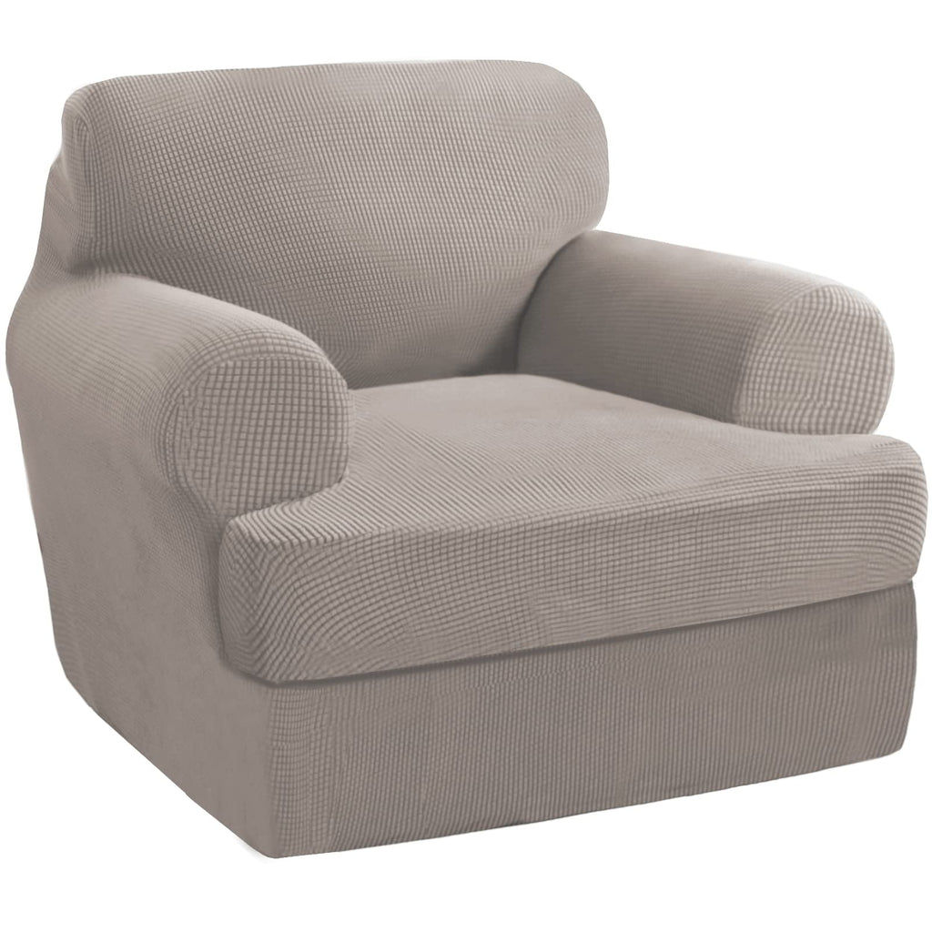 PrinceDeco T Cushion Loveseat Slipcover - 3 Pieces Sofa Cover for 2 Cushion Couch with 2 Individual T Shape Seat Covers Width Up to 76 Inch - Stretch, Machine Washable, Porcelain