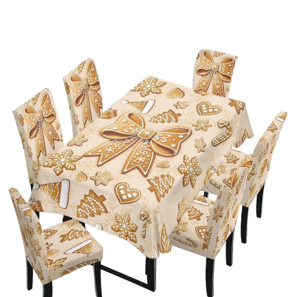 Dining Room Chair Cover and Tablecloths 7 Pack, Stain Resistant Stretch Kitchen Chair Seat Slipcovers Anti-Wrinkle Table Protector for Party, Pastoral Rose Flower Stripes Print Green