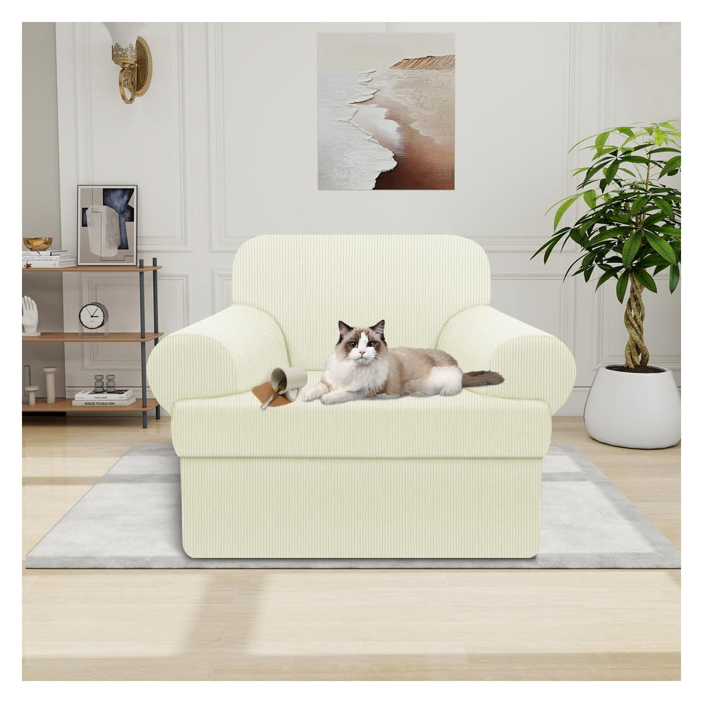 100% WaterproofLoveseat Cover 3-Piece Set Striped Loveseat Slipcovers for 2 Cushion Couch Sofa Covers with TPU Leakproof Bottom Stretch Couch Protector Pet Proof - Loveseat, Navy