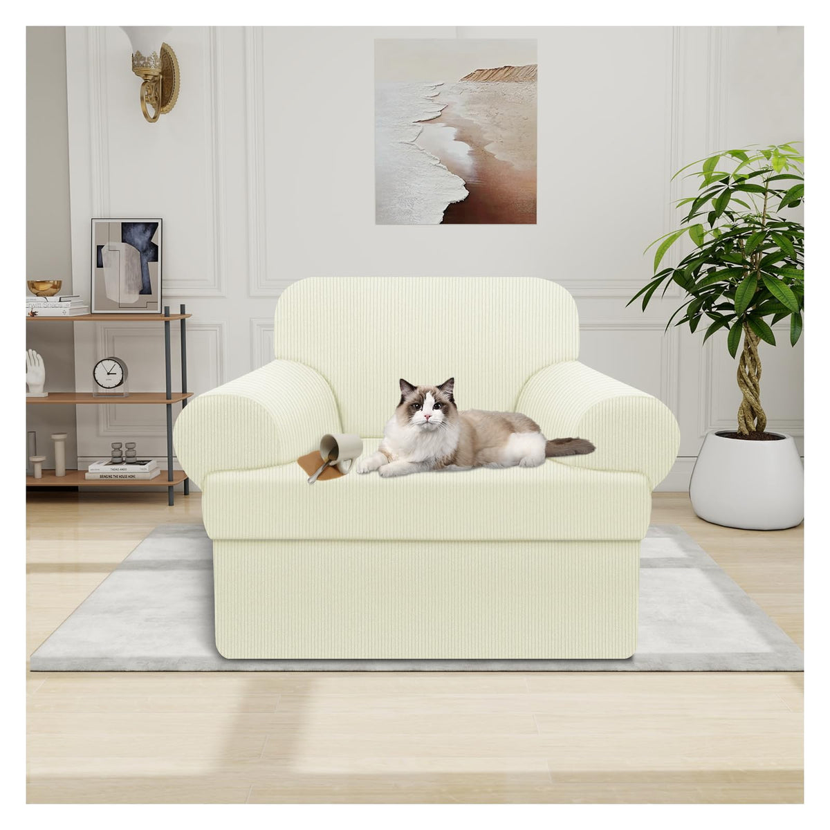 100% WaterproofLoveseat Cover 3-Piece Set Striped Loveseat Slipcovers for 2 Cushion Couch Sofa Covers with TPU Leakproof Bottom Stretch Couch Protector Pet Proof - Loveseat, Navy
