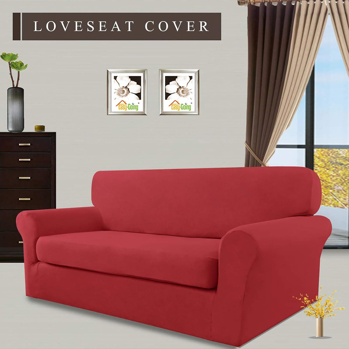 Easy-Going 2 Pieces Stretch Loveseat Couch Sofa Slipcover Washable
