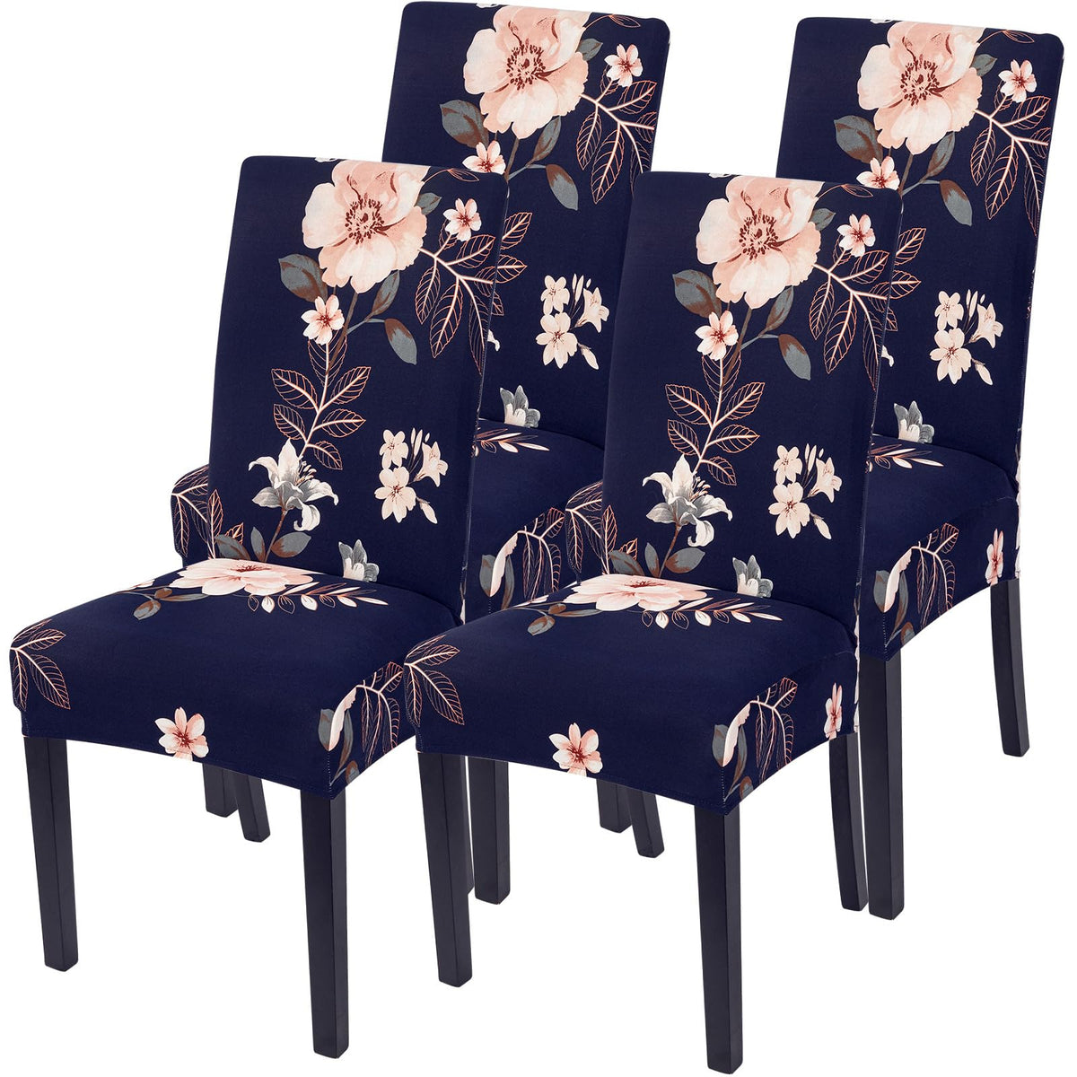 SearchI Chair Covers Slipcovers Set of 4, Spandex Super Fit Stretch Removable Washable Kitchen Parsons Protector for Dining Room,Hotel,Ceremony,Beige+Flowers