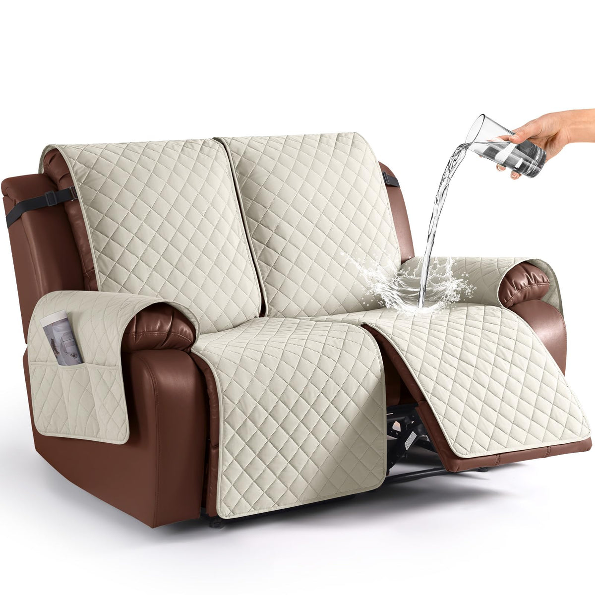 KinCam Waterproof Loveseat Recliner Covers Washable, 2 Seater, Light Gray