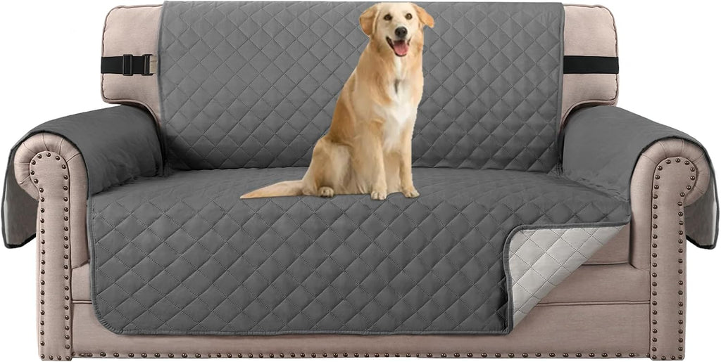 H.VERSAILTEX Reversible Couch Cover for 2 Cushion Couch Water Resistant Loveseat Washable Furniture Cover with Non-Slip Elastic Strap for Dogs, Pets, Kids(Oversized Loveseat, Charcoal Grey)