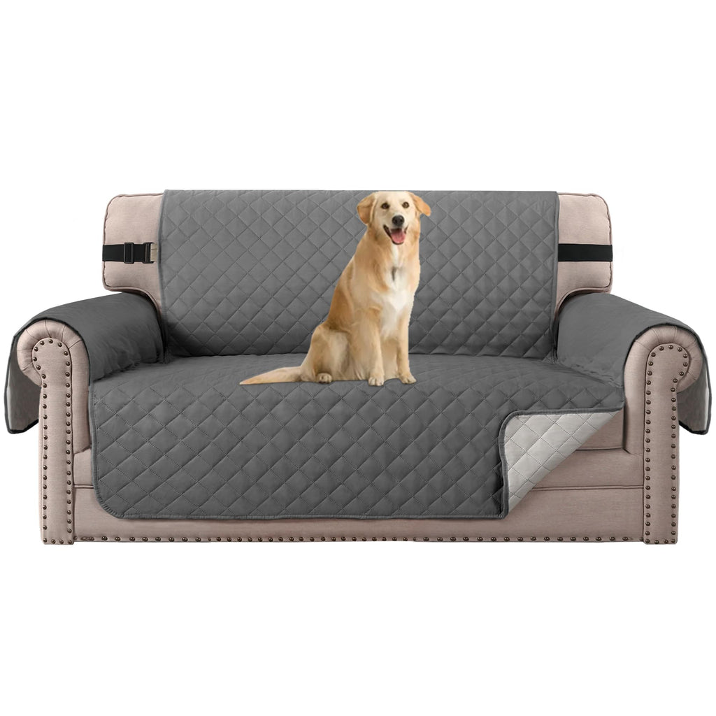 H.VERSAILTEX Reversible Couch Cover for 2 Cushion Couch Water Resistant Loveseat Washable Furniture Cover with Non-Slip Elastic Strap for Dogs, Pets, Kids(Oversized Loveseat, Charcoal Grey)