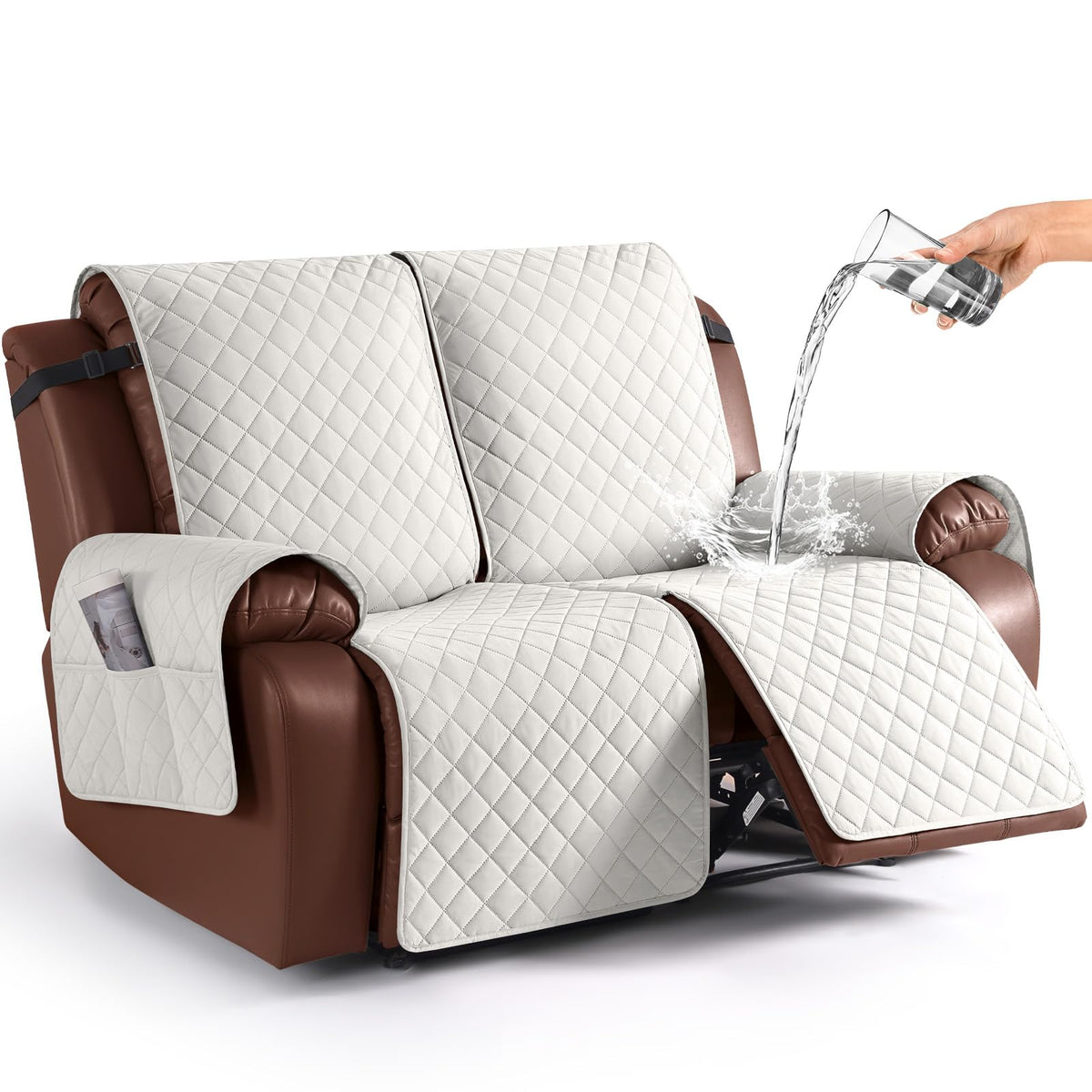 KinCam Waterproof Loveseat Recliner Covers Washable, 2 Seater, Light Gray