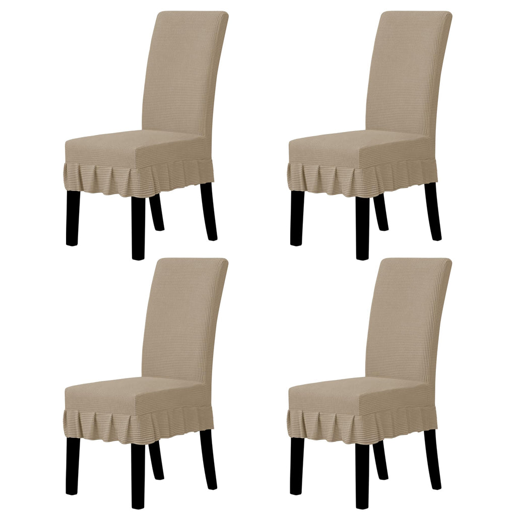 Easy-Going 2 PCS Stretch Dining Room Chair Covers with Skirt, Light Gray