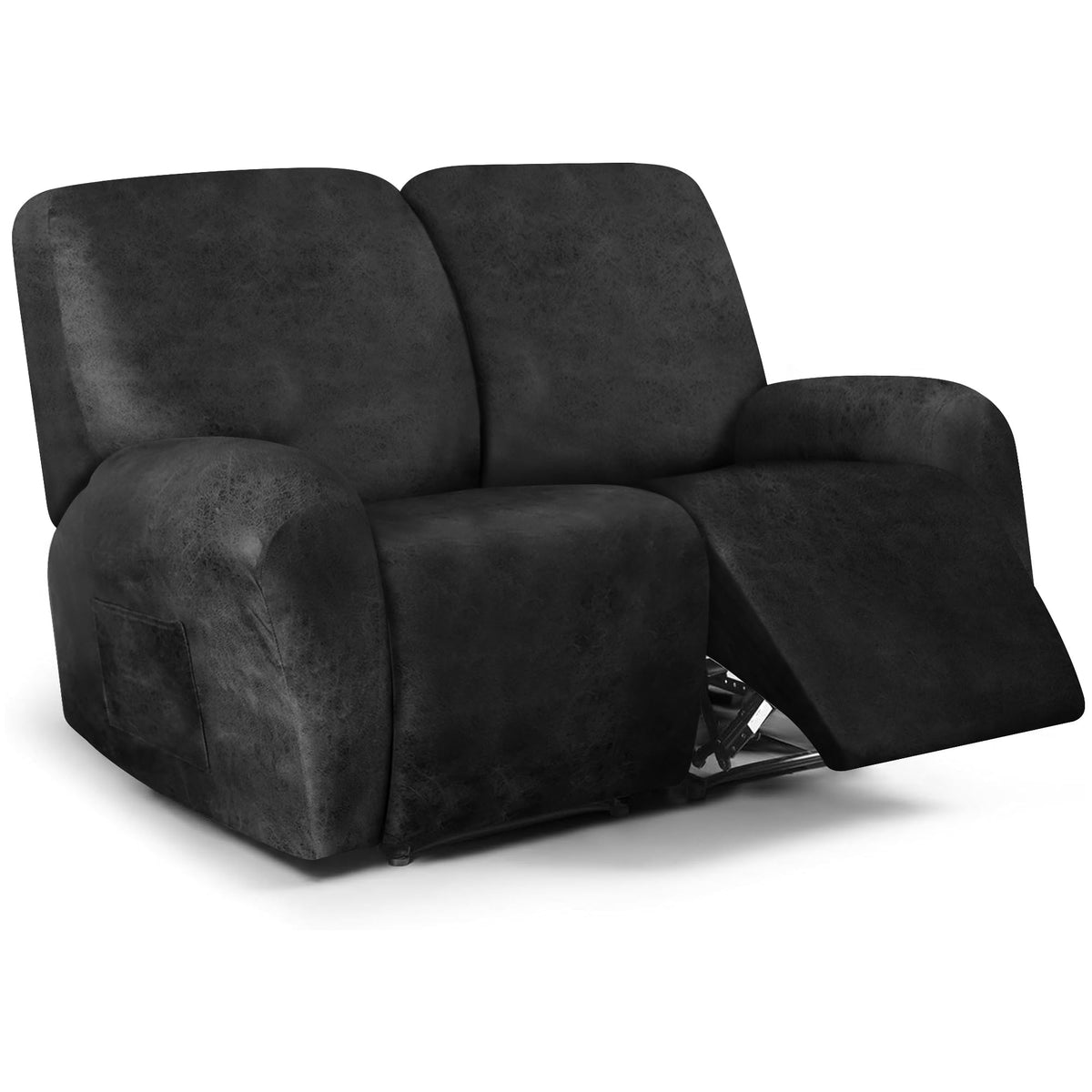 ANARACHON Leather Look Loveseat Recliner Cover, 6-Pieces Stretch Dual Recliner Sofa Covers, Soft Reclining Couch Slipcover, Washable Furniture Protector for Pets (2 Seater,256 Black)