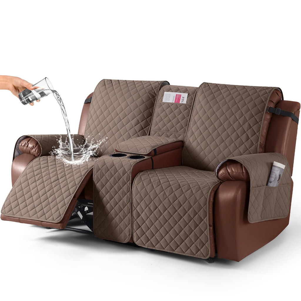 KinCam 100% Waterproof Loveseat Recliner Cover with Console, Khaki