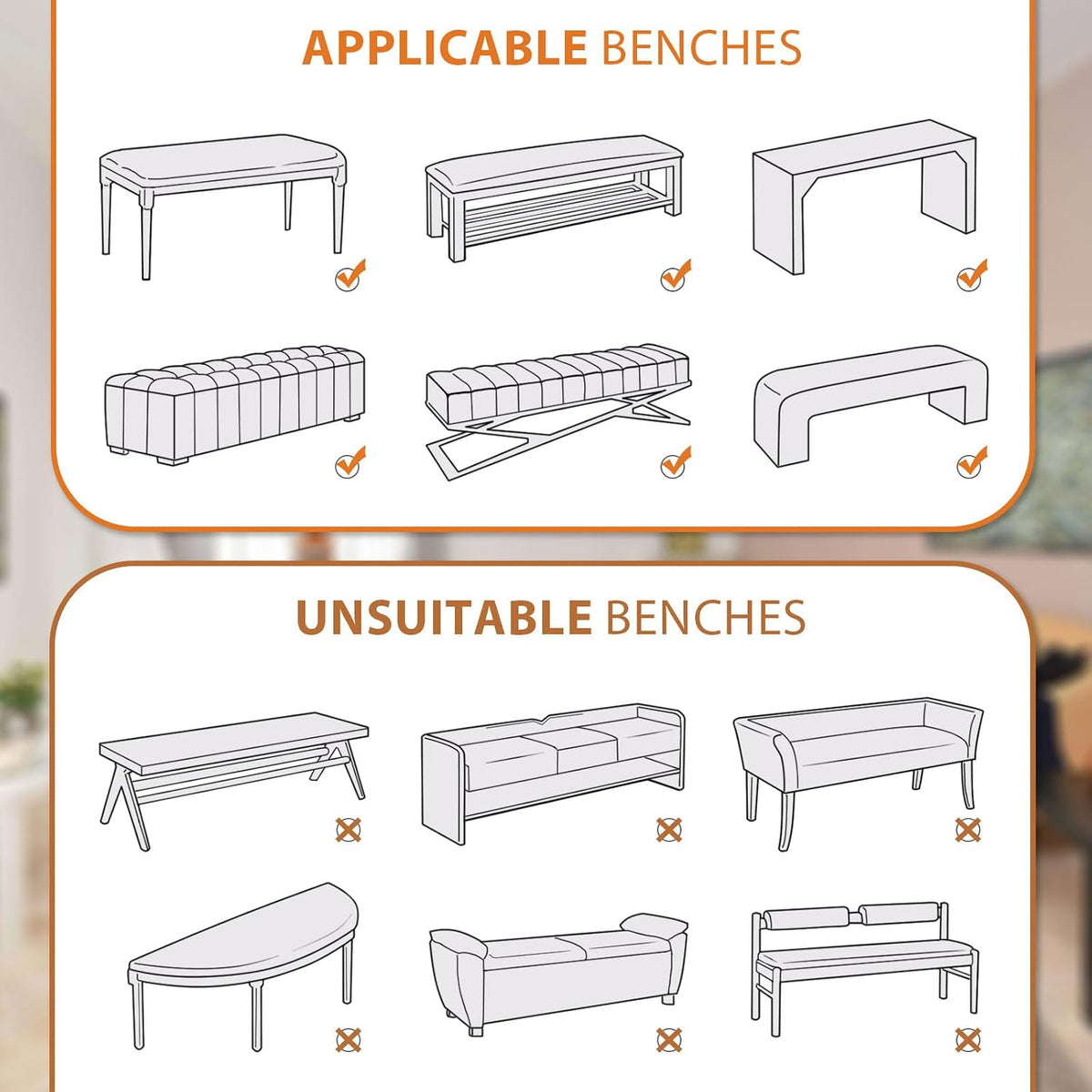 NICEEC Spandex Dining Bench Cushion Cover Bench Covers Stretch with Skirt