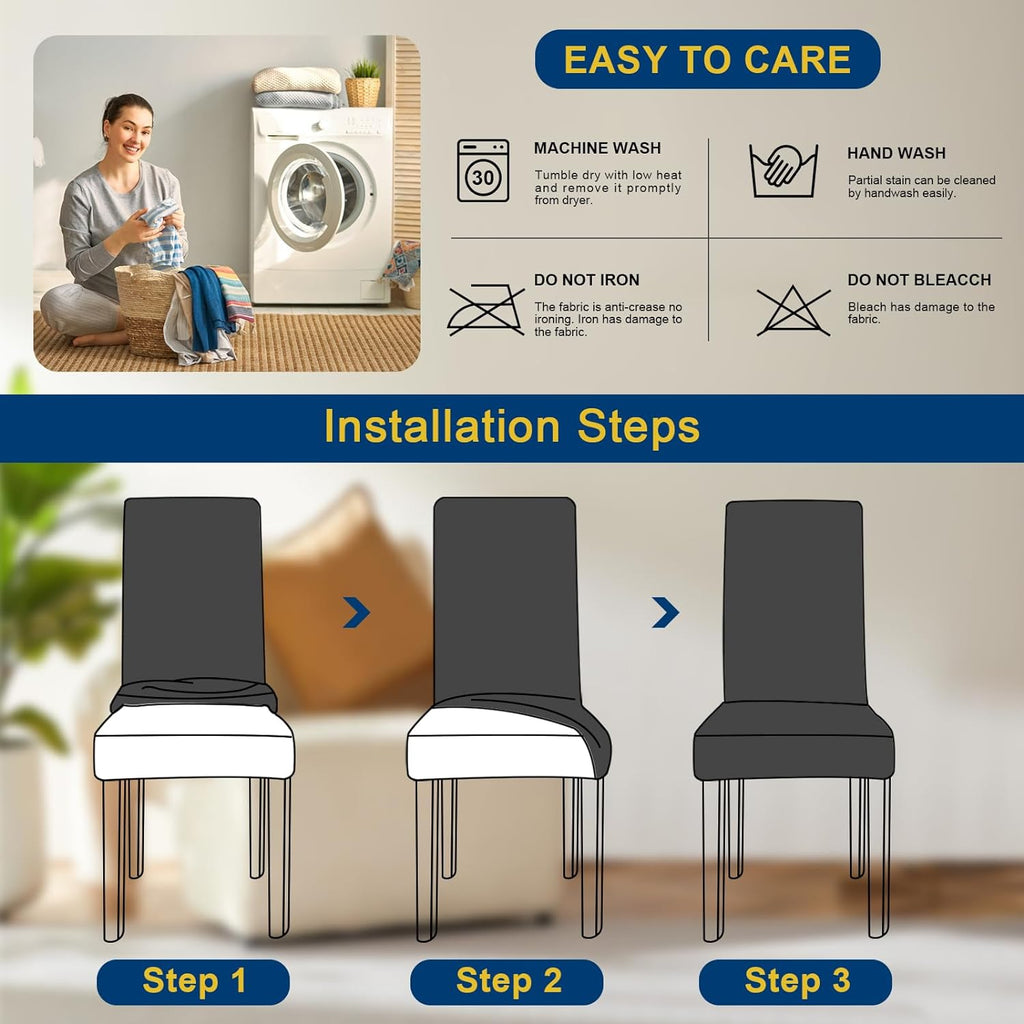 Chair Covers, Stretch Dining Room Chair Covers Set of 6, Removable Washable Dining Chair Slipcovers for Home, Hotel, Banquet