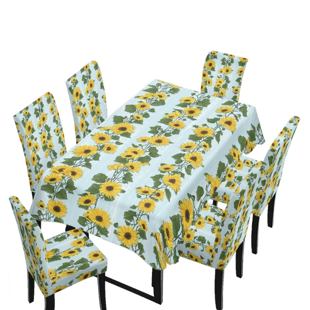 5 Pack Dining Room Chair Cover Set and Table Cloth Rectangle, Dust Proof Machine Washable Tablecloths Comfortable Chair Seat Slipcovers for Restaurant Decor, Abstract Fluid Marble