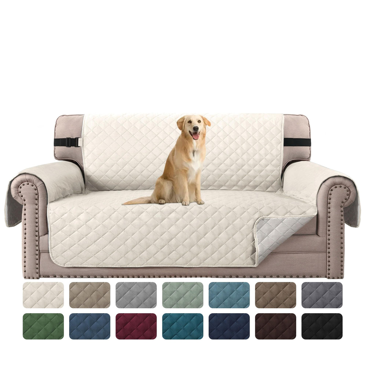 H.VERSAILTEX Reversible Couch Cover for 2 Cushion Couch Water Resistant Loveseat Washable Furniture Cover with Non-Slip Elastic Strap for Dogs, Pets, Kids(Oversized Loveseat, Charcoal Grey)