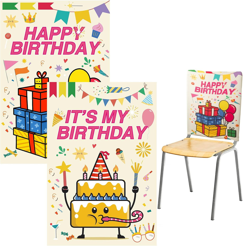Set of 2 Happy Birthday Chair Covers for Classroom 16.5x22.4 Inch
