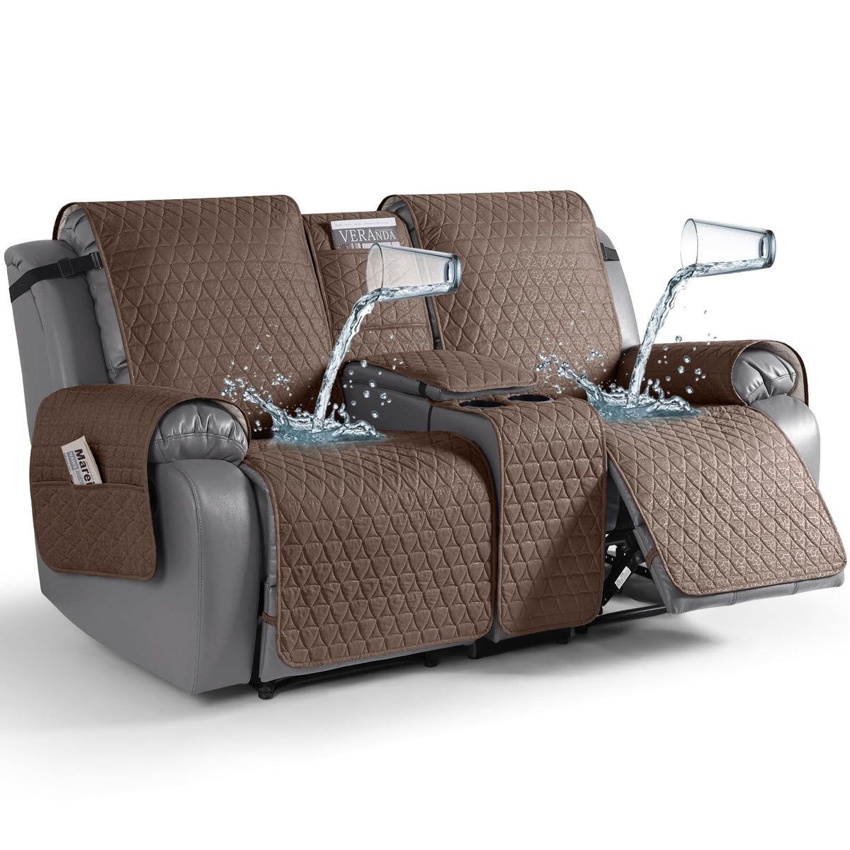 TAOCOCO 100% Waterproof Loveseat Recliner Cover with Console, Stay in Place