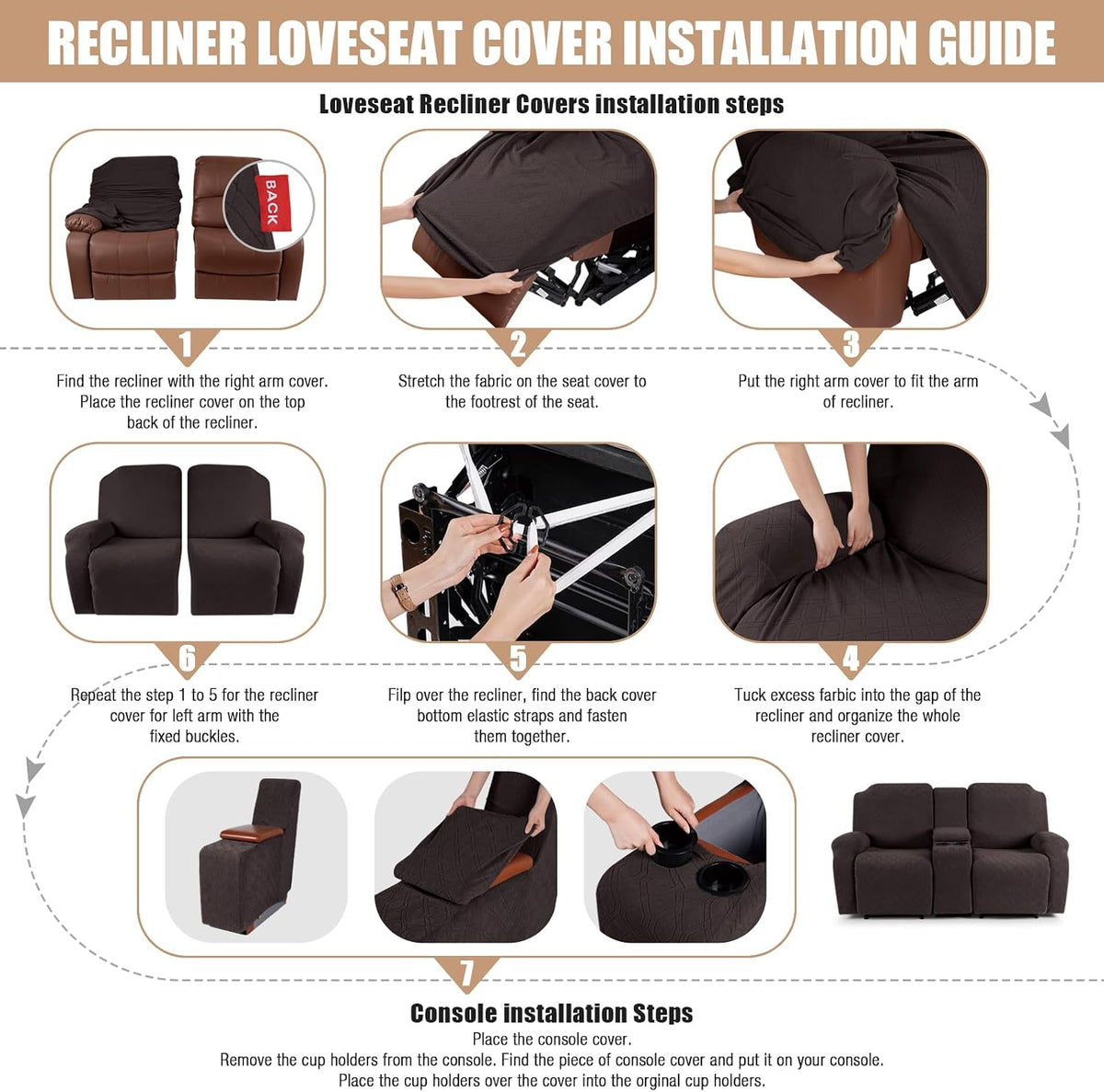 VANSOFY Stretch Recliner Loveseat Cover with Middle Console, Chocolate