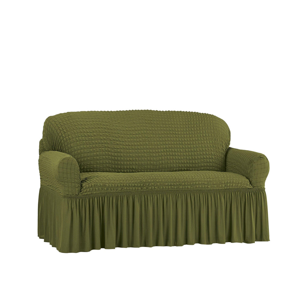 Collections Etc Textured Squares Ruffled Slipcover Taupe Loveseat