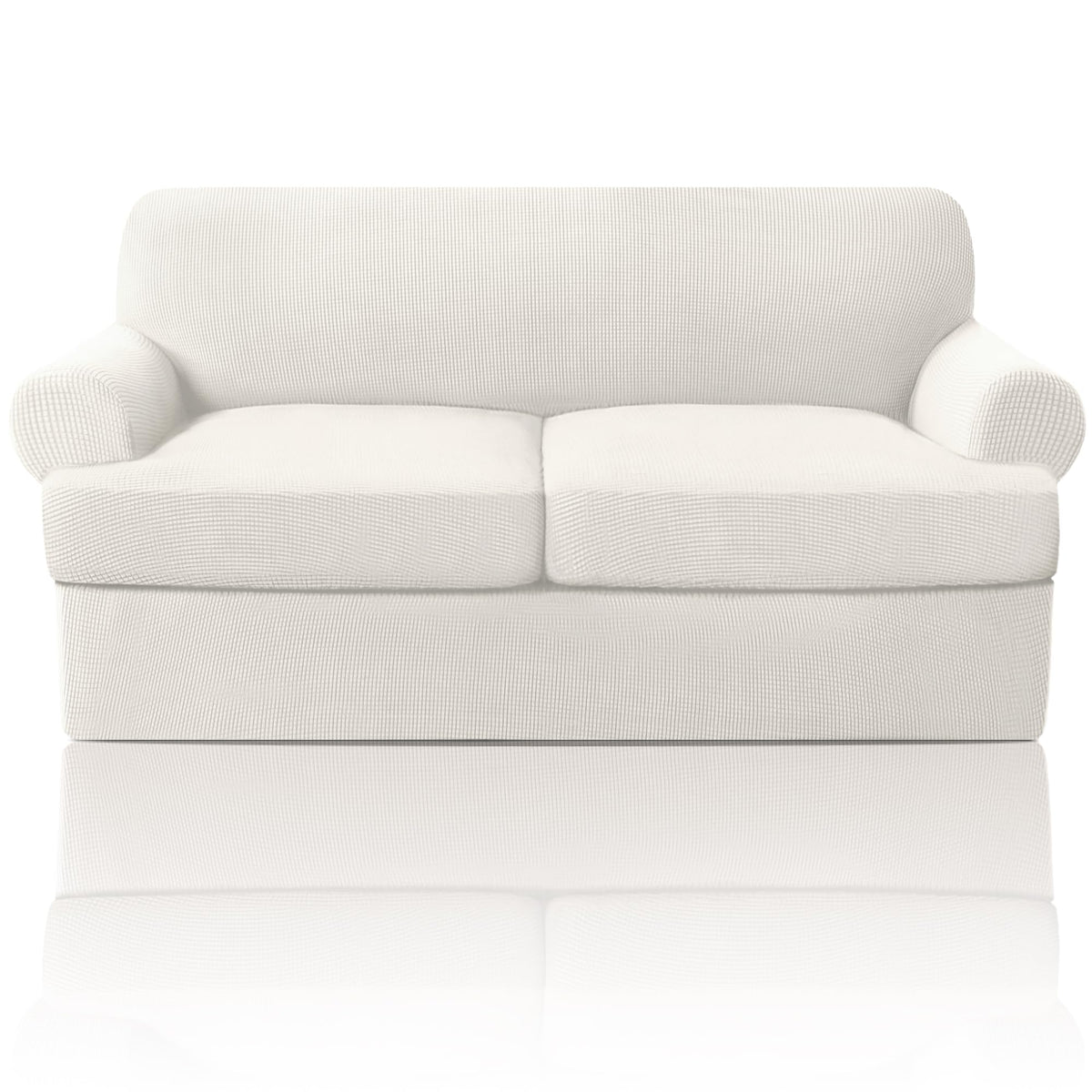 PrinceDeco T Cushion Loveseat Slipcover - 3 Pieces Sofa Cover for 2 Cushion Couch with 2 Individual T Shape Seat Covers Width Up to 76 Inch - Stretch, Machine Washable, Porcelain