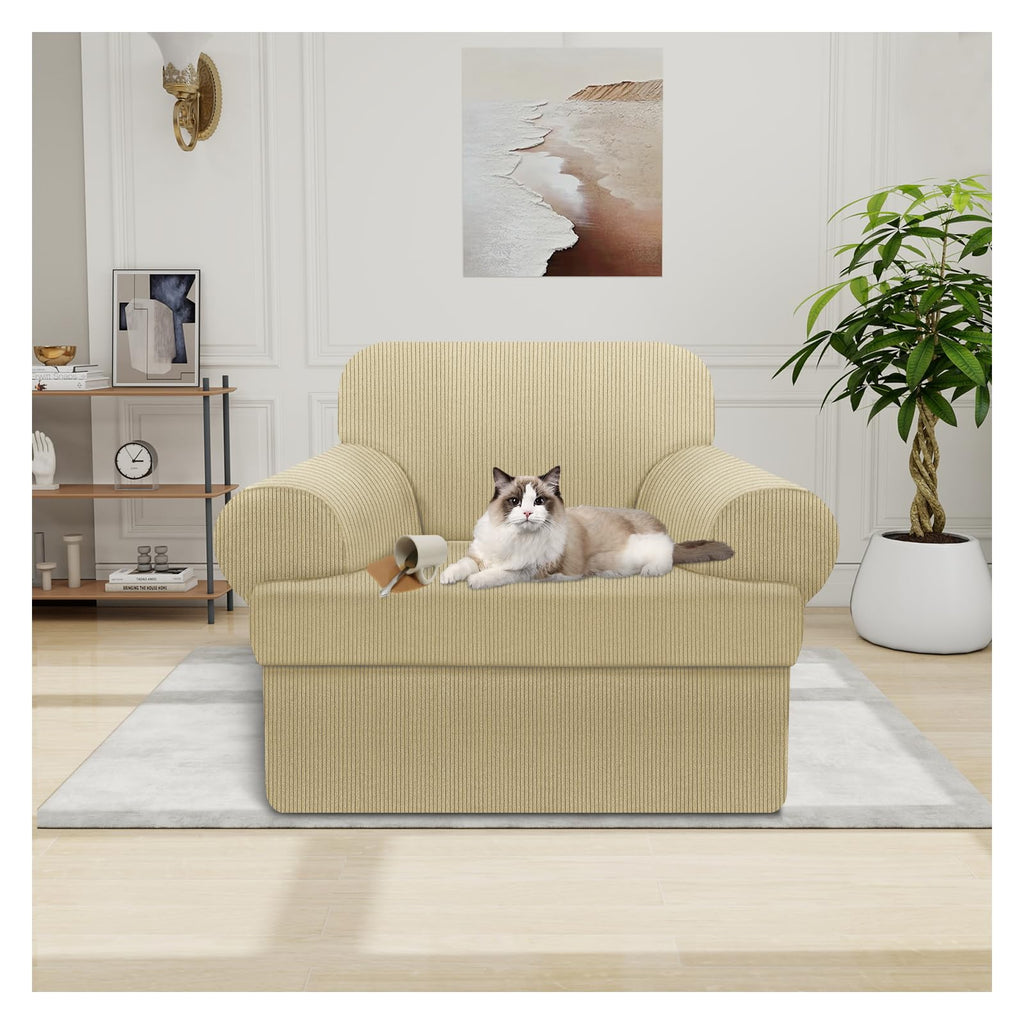 100% WaterproofLoveseat Cover 3-Piece Set Striped Loveseat Slipcovers for 2 Cushion Couch Sofa Covers with TPU Leakproof Bottom Stretch Couch Protector Pet Proof - Loveseat, Navy