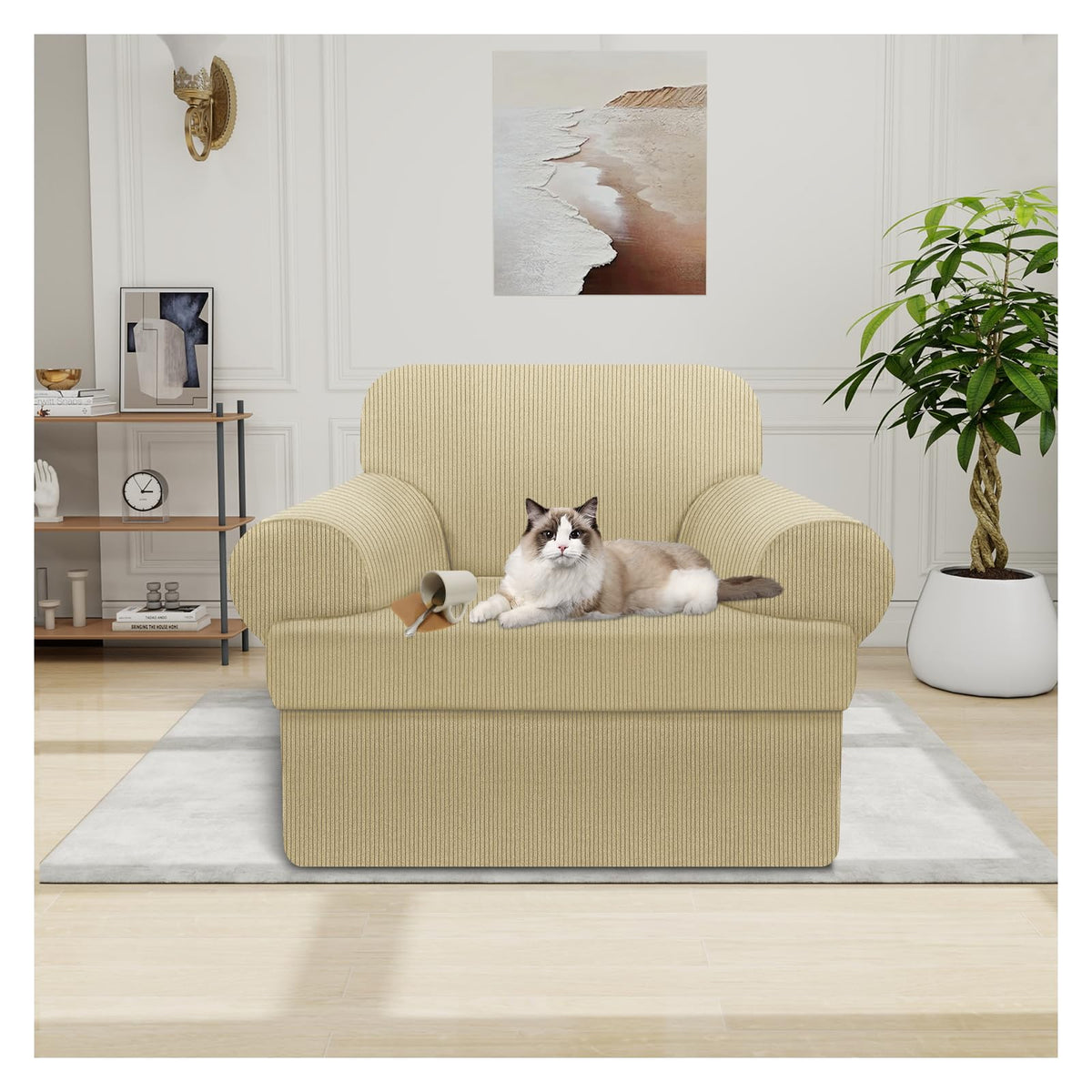 100% WaterproofLoveseat Cover 3-Piece Set Striped Loveseat Slipcovers for 2 Cushion Couch Sofa Covers with TPU Leakproof Bottom Stretch Couch Protector Pet Proof - Loveseat, Navy