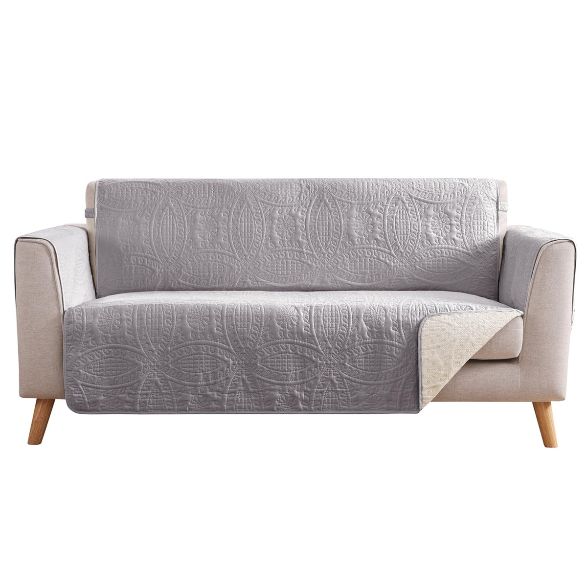 Stay in Place Ivory White Quilted Loveseat Couch Cover for 2 Cushion Couch, Water Repellent Love Seat Quilted Sofa Covers Washable, Pet Friendly Slipcovers (Loveseat 48", Ivory White)