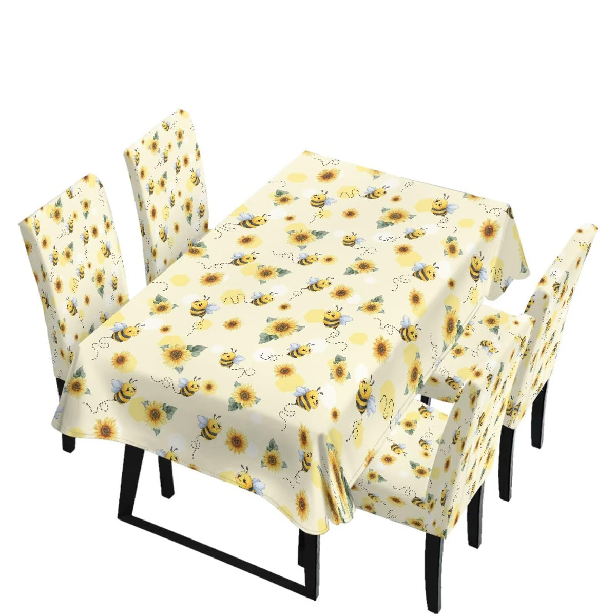 Table Cloth and Dining Chair Covers Set of 5, Kitchen Chair Slipcovers Rectangle Table Cover, Removable Anti-dust Tablecloths Stain Resistant Soft Hotel Decor, Retro Geometry Flower