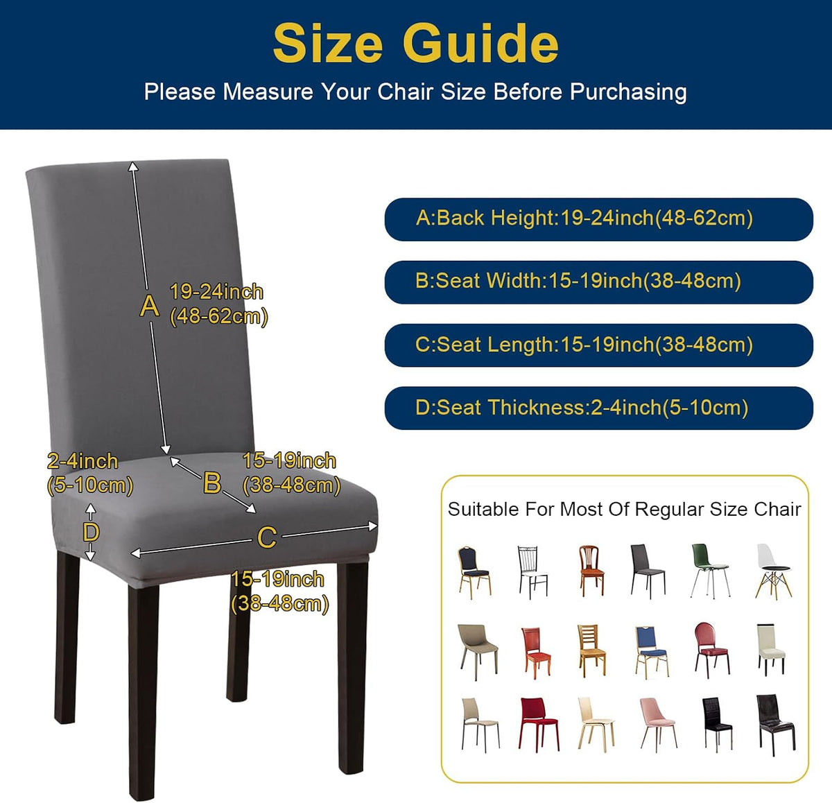 Chair Covers, Stretch Dining Room Chair Covers Set of 6, Removable Washable Dining Chair Slipcovers for Home, Hotel, Banquet