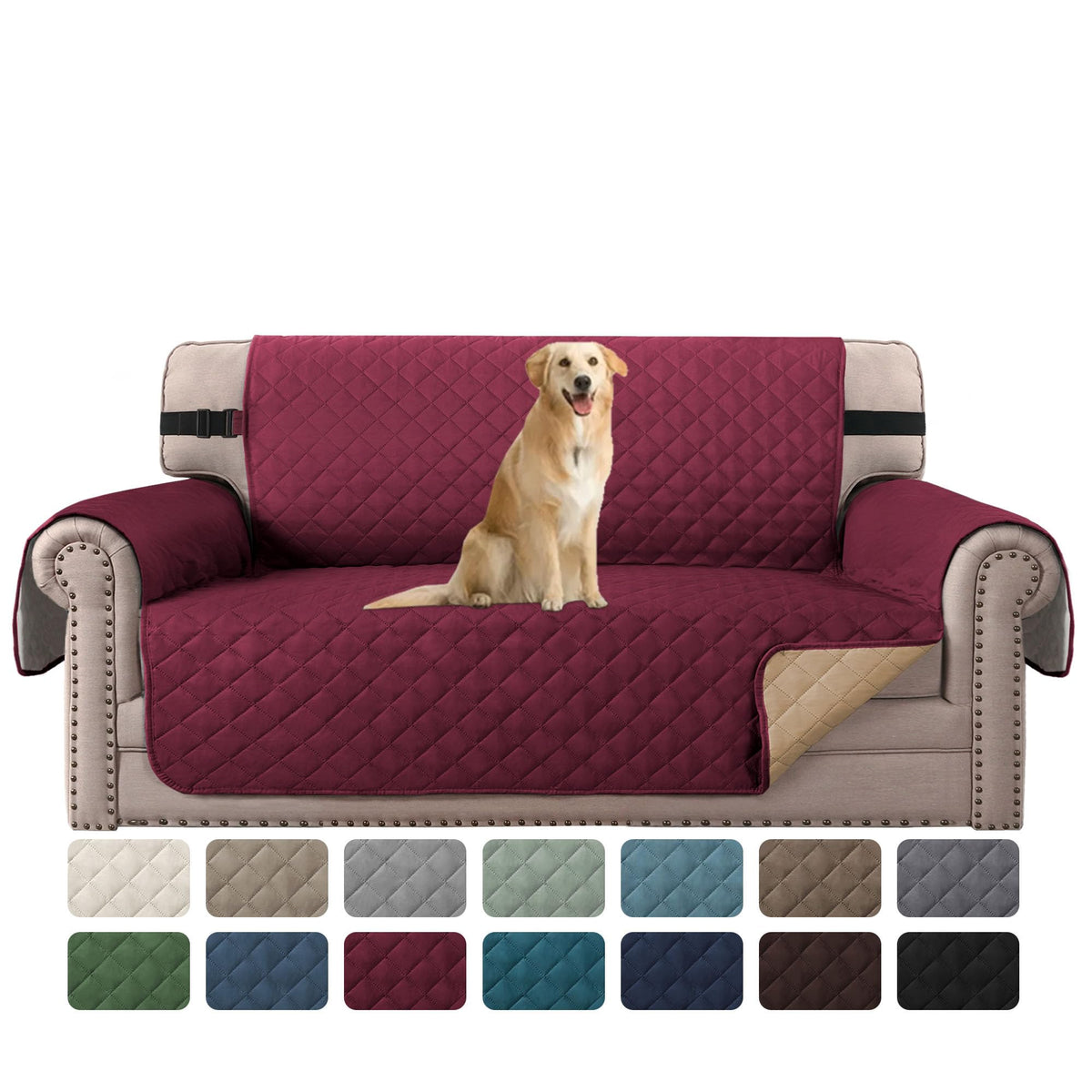 H.VERSAILTEX Reversible Couch Cover for 2 Cushion Couch Water Resistant Loveseat Washable Furniture Cover with Non-Slip Elastic Strap for Dogs, Pets, Kids(Oversized Loveseat, Charcoal Grey)
