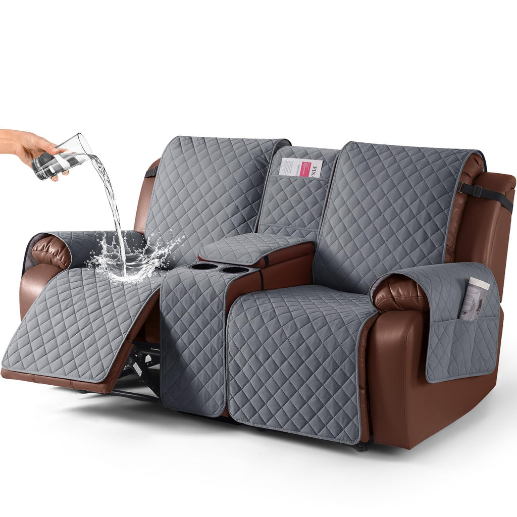 KinCam 100% Waterproof Loveseat Recliner Cover with Console, Khaki
