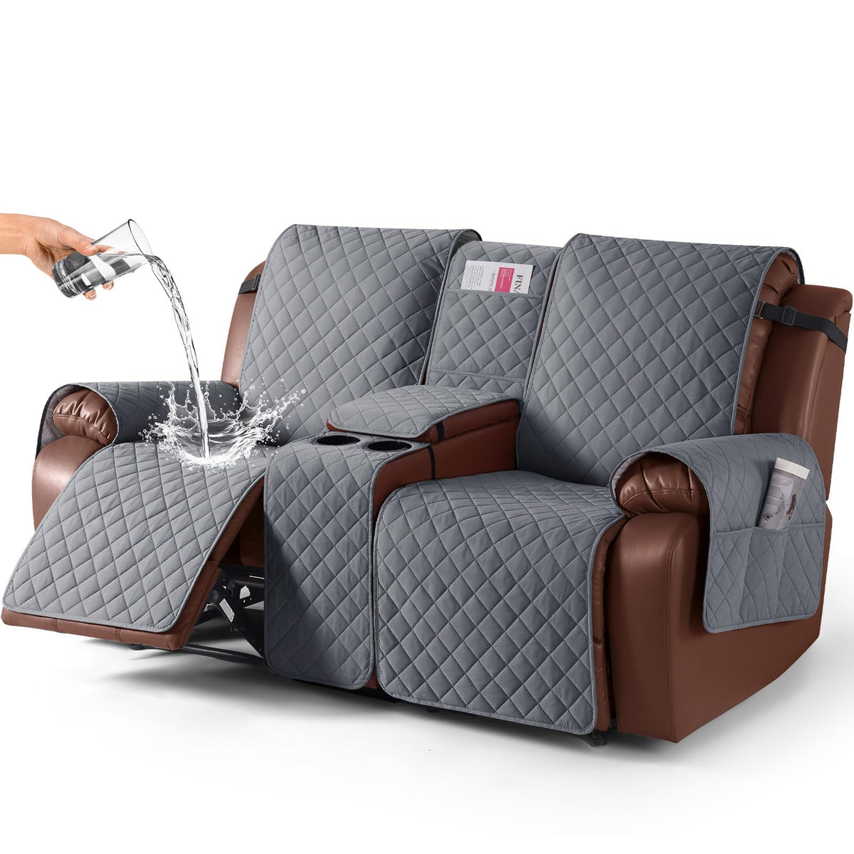 KinCam 100% Waterproof Loveseat Recliner Cover with Console, Khaki