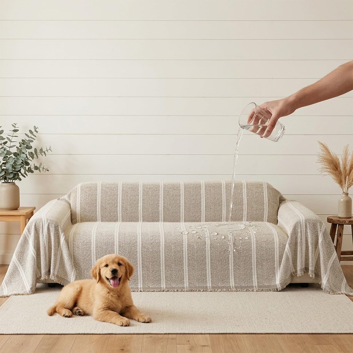 VOIR Waterproof Couch Covers for Dogs Washable, Boho Stripe Sofa Cover