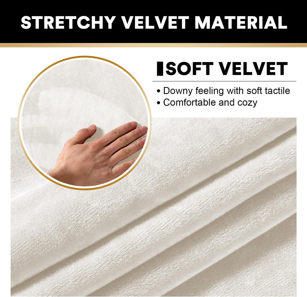 PrinceDeco Velvet Couch Cover Loveseat Covers for 2 Cushion Couch 3 Piece Sofa Covers for Dogs Washable Loveseat Covers Width Up to 72 Inch No Slip Stretch Sofa Slipcover(Medium, Porcelain)